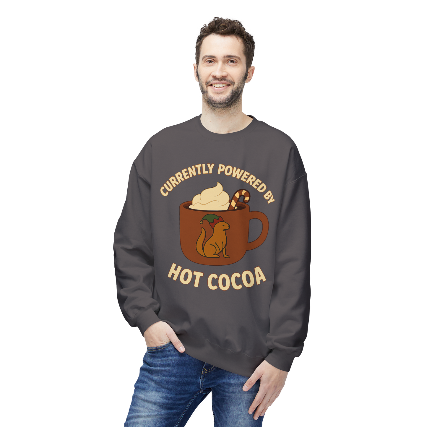 Currently Powered by Hot Cocoa - Cozy Crewneck Sweatshirt